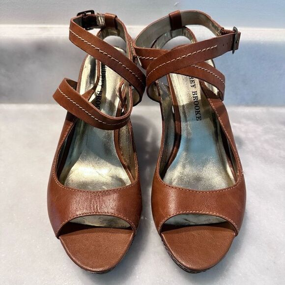 Audrey Brooke Women's Rome Tan Leather Cork Wedge Platform Sandals Size 6M - Picture 4 of 7